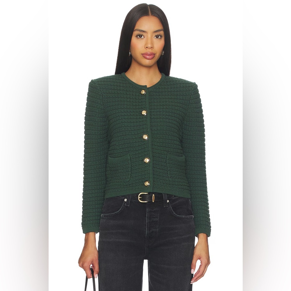NEW Ba&sh Bash Gaspard Tweed Cardigan Jacket Vertbouteille Dark Green | sz 1 / S - Picture 2 of 12